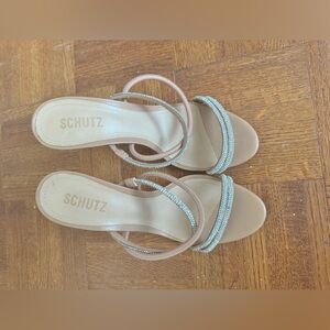 Schutz Whiteley Leather Sandal - Cristal and True Beige - Size 8.5